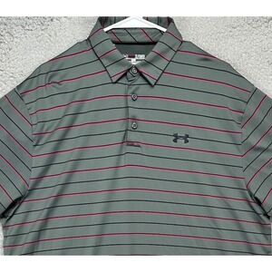 Under Armour Shirt Mens XL Heat Gear Grey Pinstripe Golf Polo Short Sleeve Rugby